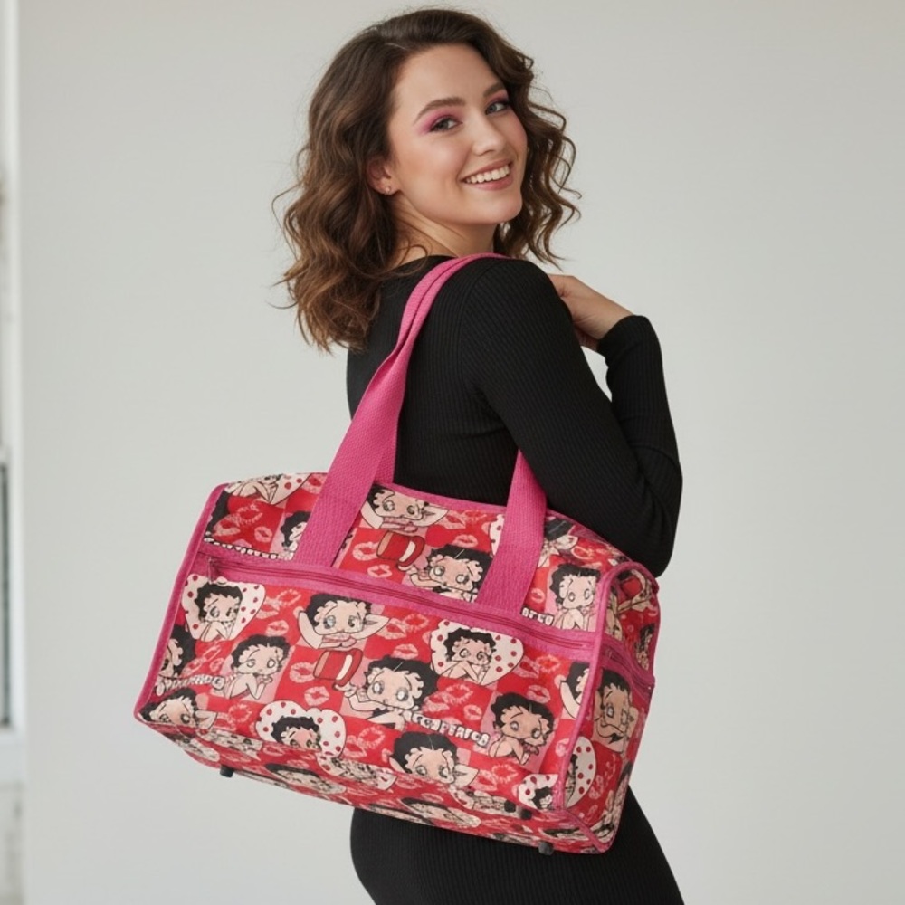 Large Footed Betty Boop Pink Duffle Bag Y2K Cartoon Travel Gym Bag Kawaii Cute